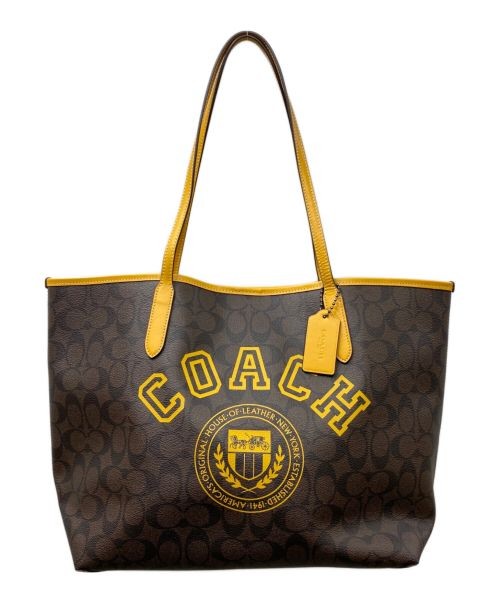 COACH Signature Tote Bag in Brown and Yellow CB869