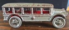 NICE VINTAGE ARCADE CAST IRON 1920'S TOURING BUS Siver/Org. Red 