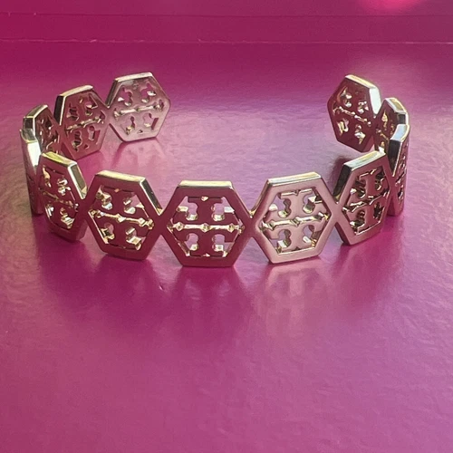 Bracciale Tory Burch Classico Doppia T Logo Cristallo Tono Oro Regolabile