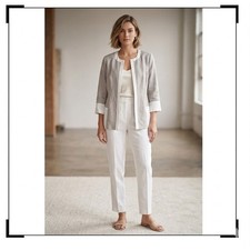 NWT Chicos Linen Animal Lynette Jacket Taupe Blazer business Summer L Reversible