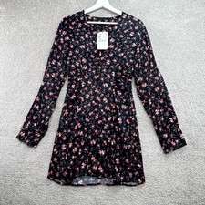 Zara Mini Dress Womens XS Black Satin Rose Floral  Whimsy Cocktail Cottage NWT