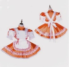 French Maid Sissy Girl Lockable orange satin Dress cosplay costume