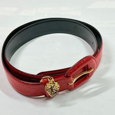 Yves Saint Laurent Belt Crocodile Embossed YSL Logo Heart Red Vintage Authentic