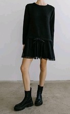 New Bohme Mini Black Sweater Dress With Lace Skirt Size XS Whimsygoth Grunge