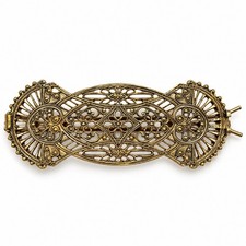 Vintage Gold Tone Filigree Hair Barrette Double Prong Hair Pin Ornate Floral