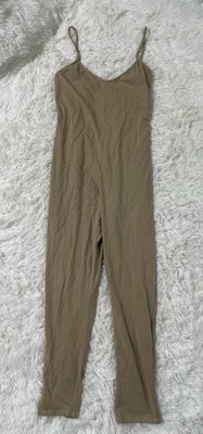Pretty Little Thing PLT Modern Chic Nude Strappy Plunge Jumpsuit Beige Tan 6 M