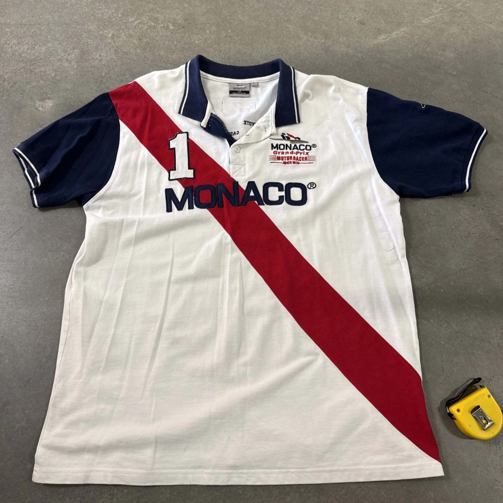 Monaco Grand Prix Short Sleeve Polo Shirt Men's XL White Blue Red Logo