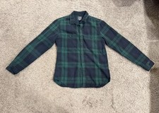J Crew Mid Weight Flannel Double Brushed Shirt Medium Slim Fit Blue Green Plaid