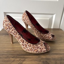 Ladies Iron Fist Leopard Print Peep Toe Stiletto High Heels Red Lining UK 6