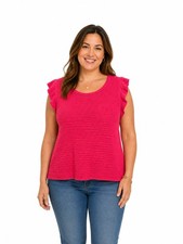 BiBi Ruffle Flutter Sleeve Textured Knit Top in Fuchsia