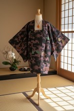 Vintage Silk Japanese Kimono Haori Handmade Jacket Shimmer, Button Front Closure