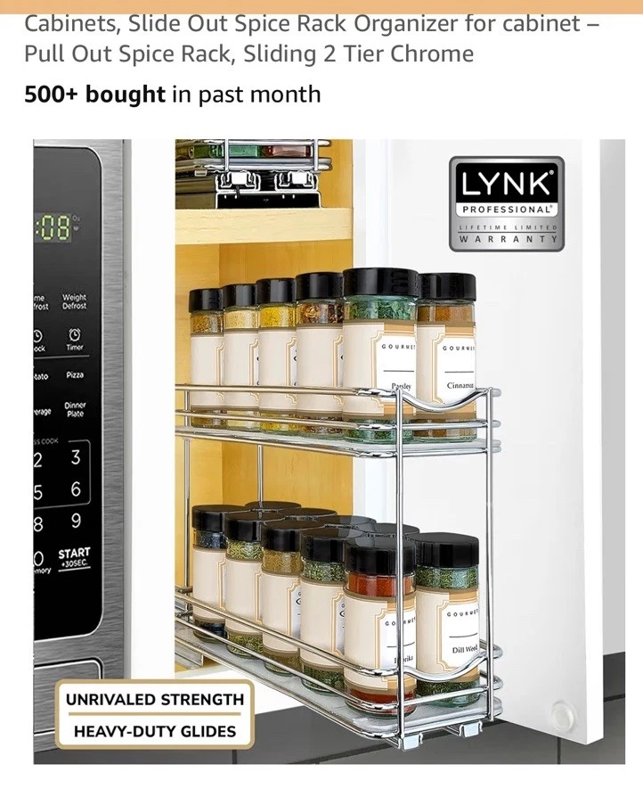 LYNK PRO - Pull Out Spice Organization for Cabinets - 4-3/8 inch Wide - 2 Tier