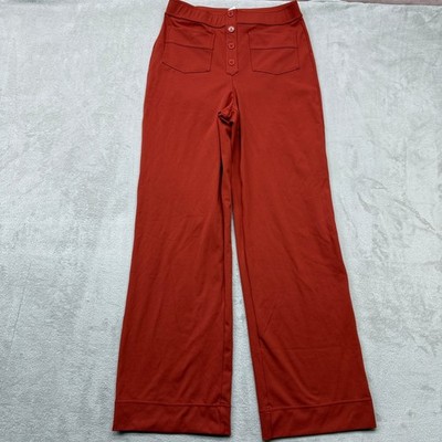 Halara Wide Leg Pants Women's Medium Tall Rust Orange High Waisted Button Front