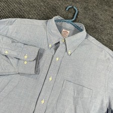 Brooks Brothers 346 Shirt Mens 17 Blue Long Sleeve Button Down Regular Fit