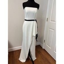 B. Darlin Strapless Georgette Formal Dress inWhite with Black Sash