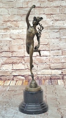 Bronze Statue Flying Mercury Religiöse Mythos Skulptur Mit Marmor Sockel