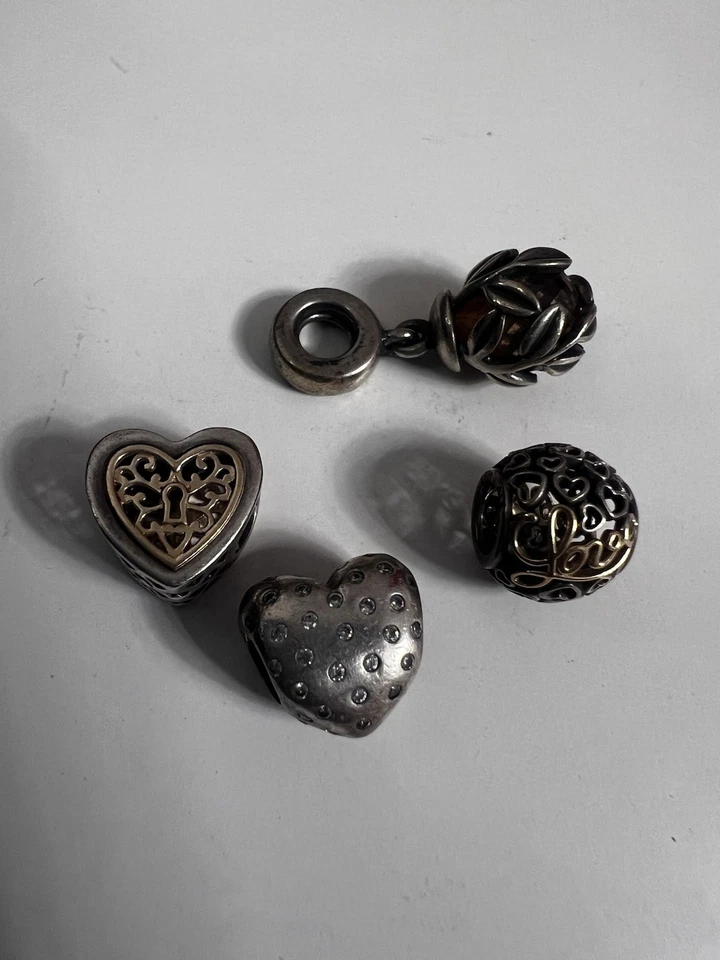 4 X Original Pandora Charm Mit Gelbgold Silber vergoldeter