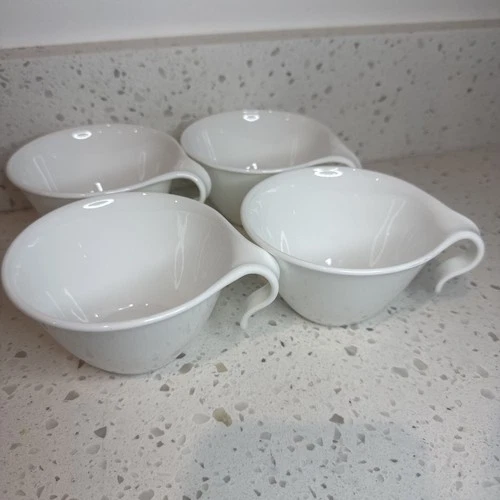 Set of 4 Vintage Corelle Winter Frost White Hook Handle Coffee Mugs Tea Cups