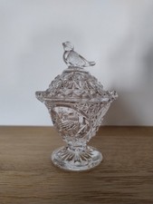 Dachbodenfund - Vintage Kristallglas Zuckerdose mit Deckel u. kleinem Vogel -TOP