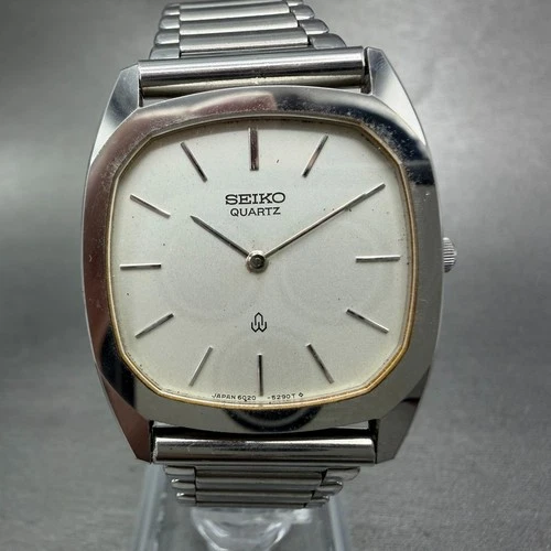 Seiko Watch Men 30mm Silver Dial Silver Tone Round 6020-5250 New Battery Vintage