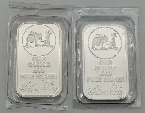 TWO (2) 1 oz SilverTowne Silver Bars - Prospector Design - 999 Fine -- 2 ozs tot