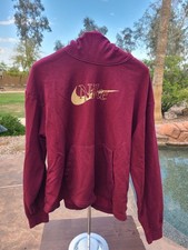 Women's Nike icon Clash Fleece Funnel Neck Hoodie Metallic Gold L Red Pullover