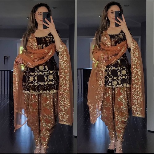 TRAJE DE BOLLYWOOD PAQUISTANÍ INDIO BODA DHOTI TOP SALWAR KAMEEZ VESTIDO DE FIESTA - Imagen 2 de 9