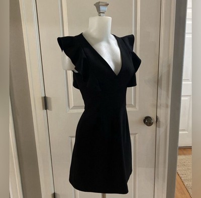 FRENCH CONNECTION Black WHISPER V-Neck RUFFLE Cocktail MINI DRESS 