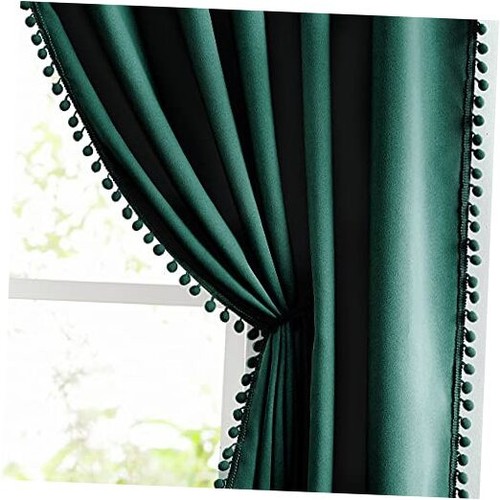 Green Pompom Curtains for Bedroom Living Room 95 inch Triple Weave Full