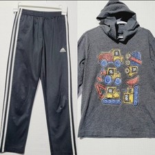 ADIDAS Boys Outfit size 7 atheltic joggers  hoodie shirt worn black pants
