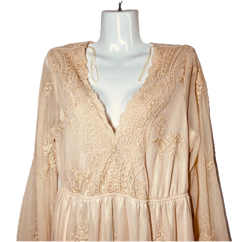 Vestido Charlotte Russe Talla M Malla Marfil Y2K Transparente Floral Manga Larga Conquette Foto 2 de 4