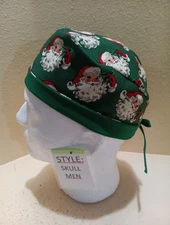 Santa Faces Christmas Men's Skull/Chemo Surgical Scrub Hat/Cap Handmade