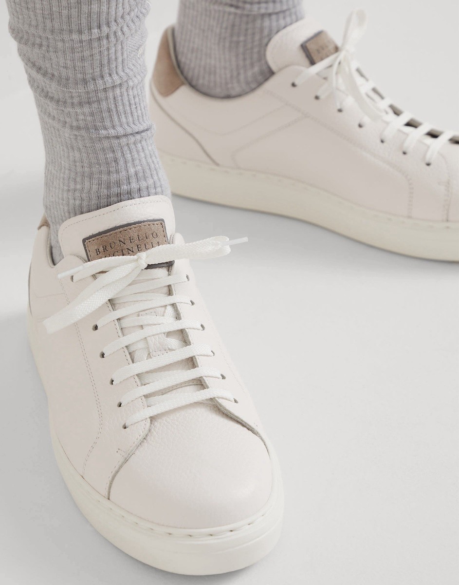 BRUNELLO CUCINELLI Men's 'Grained Calfskin Leather Sneakers' White