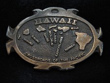 PD27140 VINTAGE 1970s **HAWAII CORSSROADS OF THE PACIFIC** COMMEMORATIVE BUCKLE