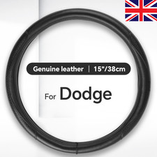 For Dodge Real Leather Steering Wheel Cover Protector Universal Black 14.5-15''