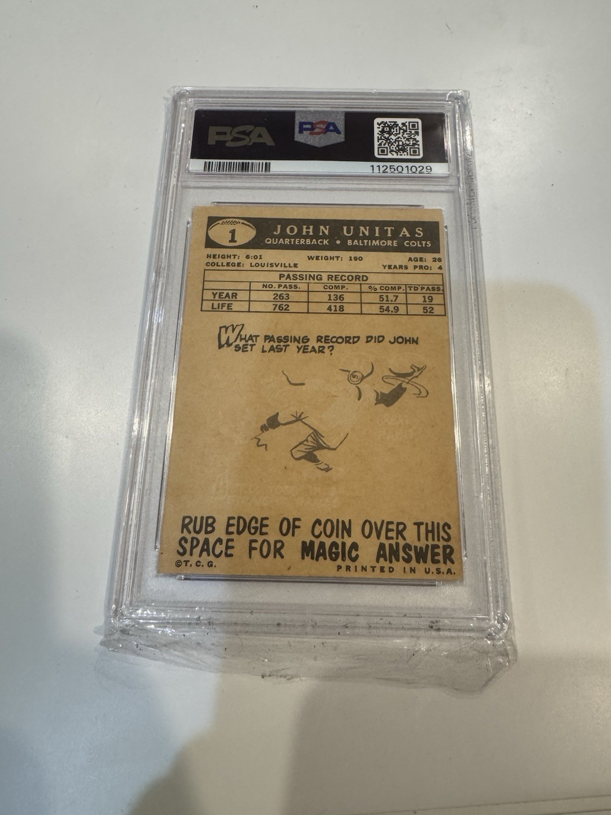 1959 Topps #1 Johnny Unitas PSA 4 view 5