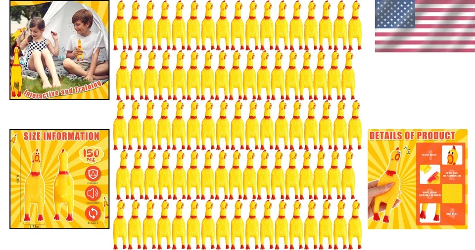150 mini juguetes de pollo chirriante a granel para perros - ideal alivio del estrés y favores de fiesta Foto 2 de 4
