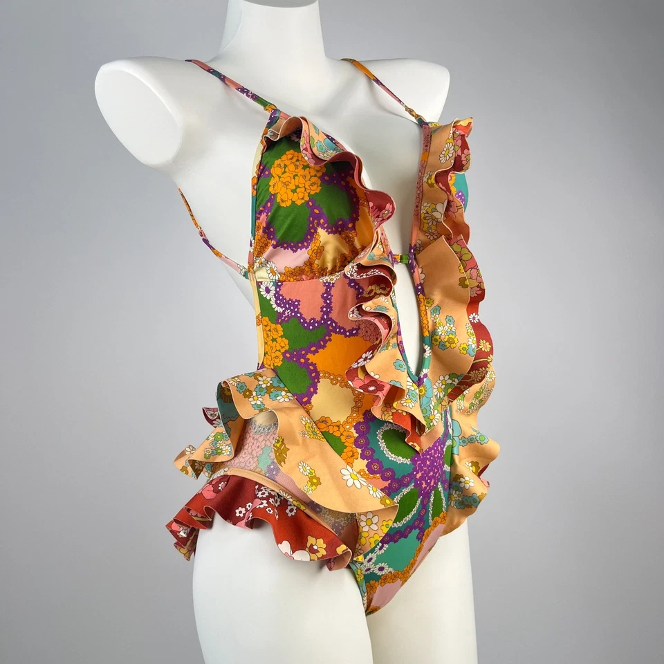 $485 Nuevo sin Etiquetas Traje de Baño Zimmermann Lola Floral con Volantes Una Pieza Talla 2 Multicolor Foto 3 de 4