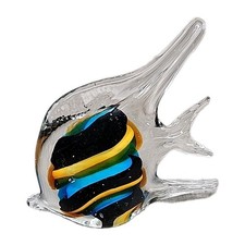 Vtg Murano Style Blue Orange Black Striped Glass Angelfish Paperweight Figurine