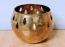 Solid India Brass Votive Candle Holder with Christmas tree cutouts