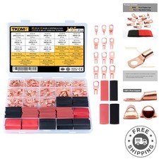 Battery Cable Lugs Set - 195Pcs Copper Connectors with 110Pcs Heat Shrink Tubing