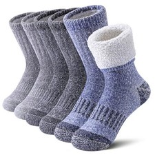 Kids Merino Wool Hiking Socks Boys Girls 4-7 Years Light Gray/Blue/Dark Gray