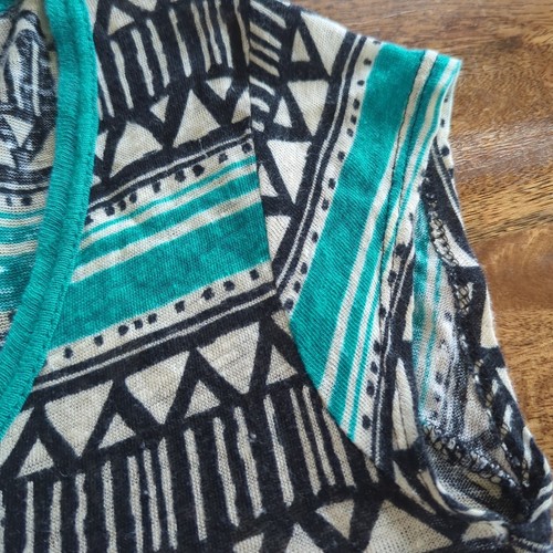 Forever 21 Geometric Linen Short Sleeve Shirt Top Teal Black Size Women's Small - Bild 3 von 7