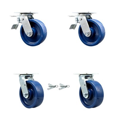 6 Inch Solid Polyurethane Caster Set with Ball Bearings 2 Brake 2 Swivel Lock