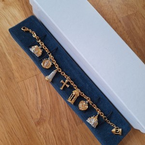 Authentic 24K Gold Plated Thomas Kinkade FAITH AND FAMILY Charm Bracelet RELIGION