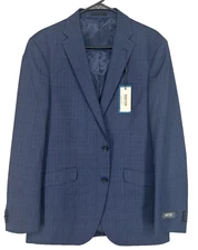 KENNETH COLE Suit Jacket Size 42L Navy Plaid Slim Fit Stretch NWT