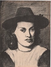 Pompeo Borra - Donna con cappello - Litografia, 1941