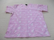Scrub Duds Womens Scrub Shirt Medium Pink Dogs Short Sleeve Medical Polyester