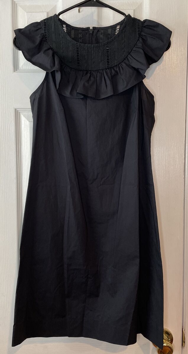 J.Crew Ruffle Neck Black Shift Dress 100% Cotton Sleeveless J.Crew Ruffle Neck Black Shift Dress 100% Cotton Sleeveless