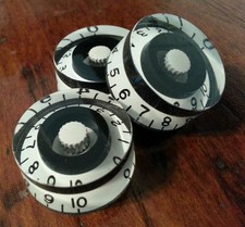 3 Guitar speed volume / tone knobs.. Black / White. JAT CUSTOM GUITAR PARTS